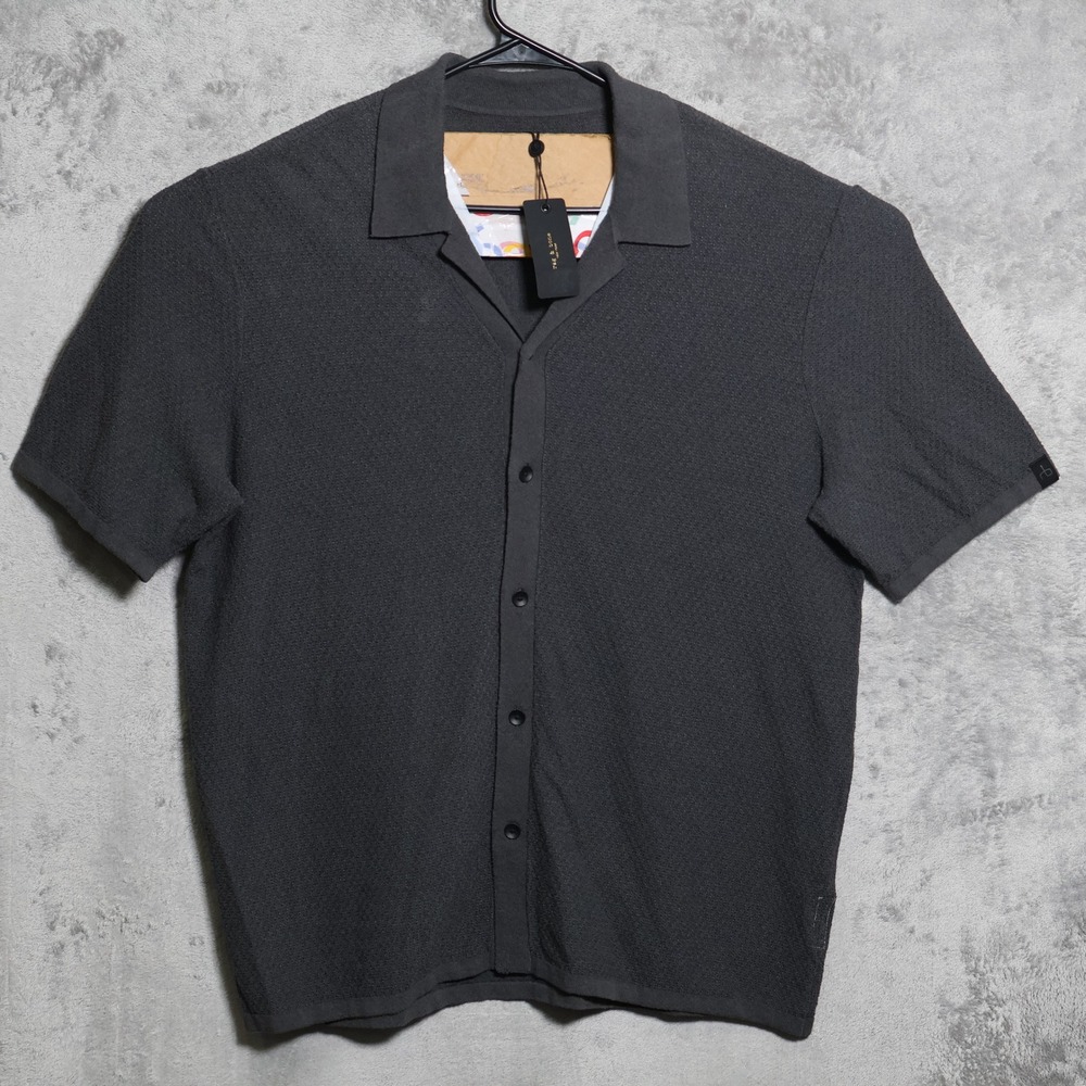 Rag & Bone Shirt Mens XL Dark Grey Zig Zag Avery Zuma Toweling Button Up Preppy